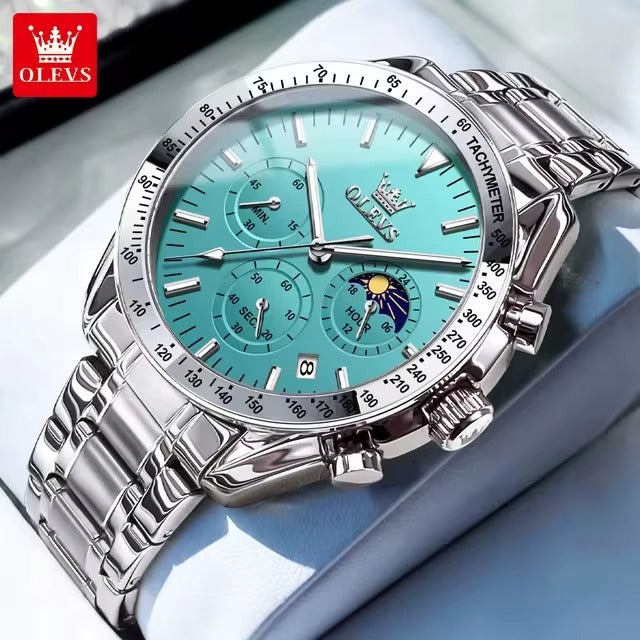 Reloj OLEVS 3618 moda cronógrafo reloj de cuarzo para hombres Moonswatch calendario reloj de pulsera de acero inoxidable impermeable relojes de lujo para hombre