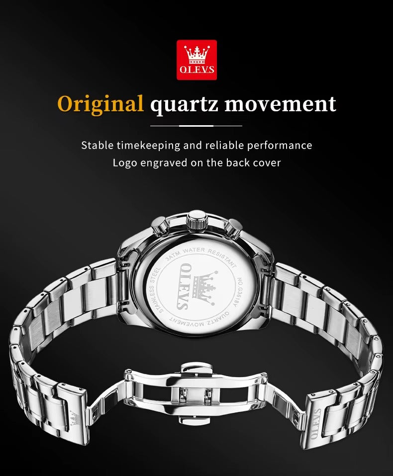 Reloj OLEVS 3618 moda cronógrafo reloj de cuarzo para hombres Moonswatch calendario reloj de pulsera de acero inoxidable impermeable relojes de lujo para hombre