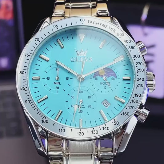 Reloj OLEVS 3618 moda cronógrafo reloj de cuarzo para hombres Moonswatch calendario reloj de pulsera de acero inoxidable impermeable relojes de lujo para hombre